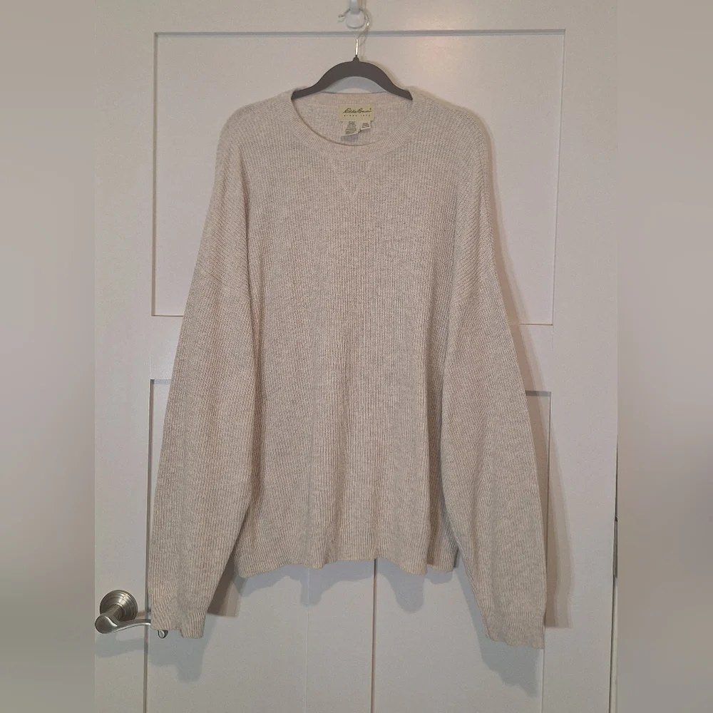 Eddie Bauer Cotton Knit Ribbed Pullover Sweater Crewneck Cream Size Xl Neutral